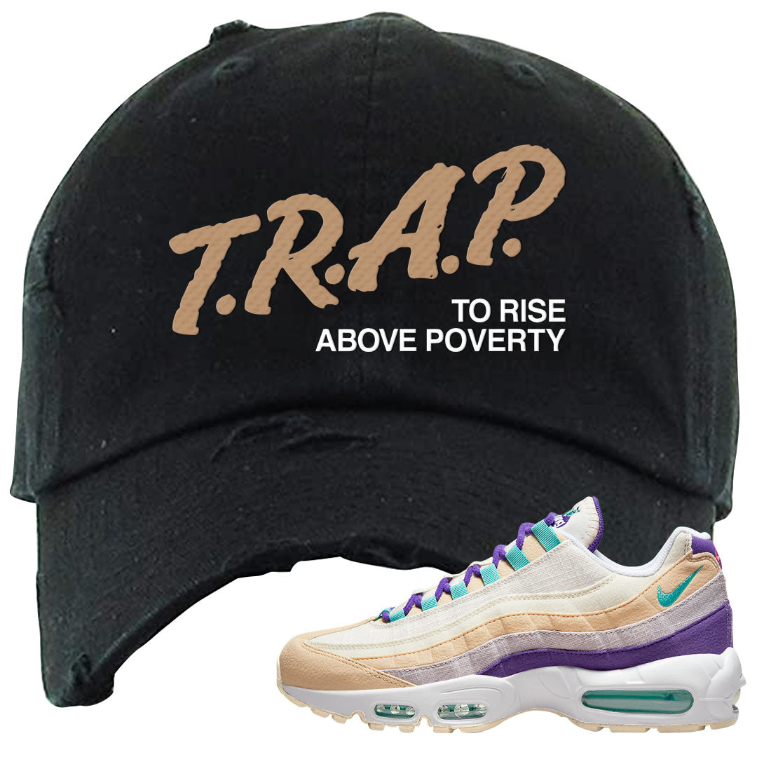 Sprung Natural Purple 95s Distressed Dad Hat | Trap To Rise Above Poverty, Black