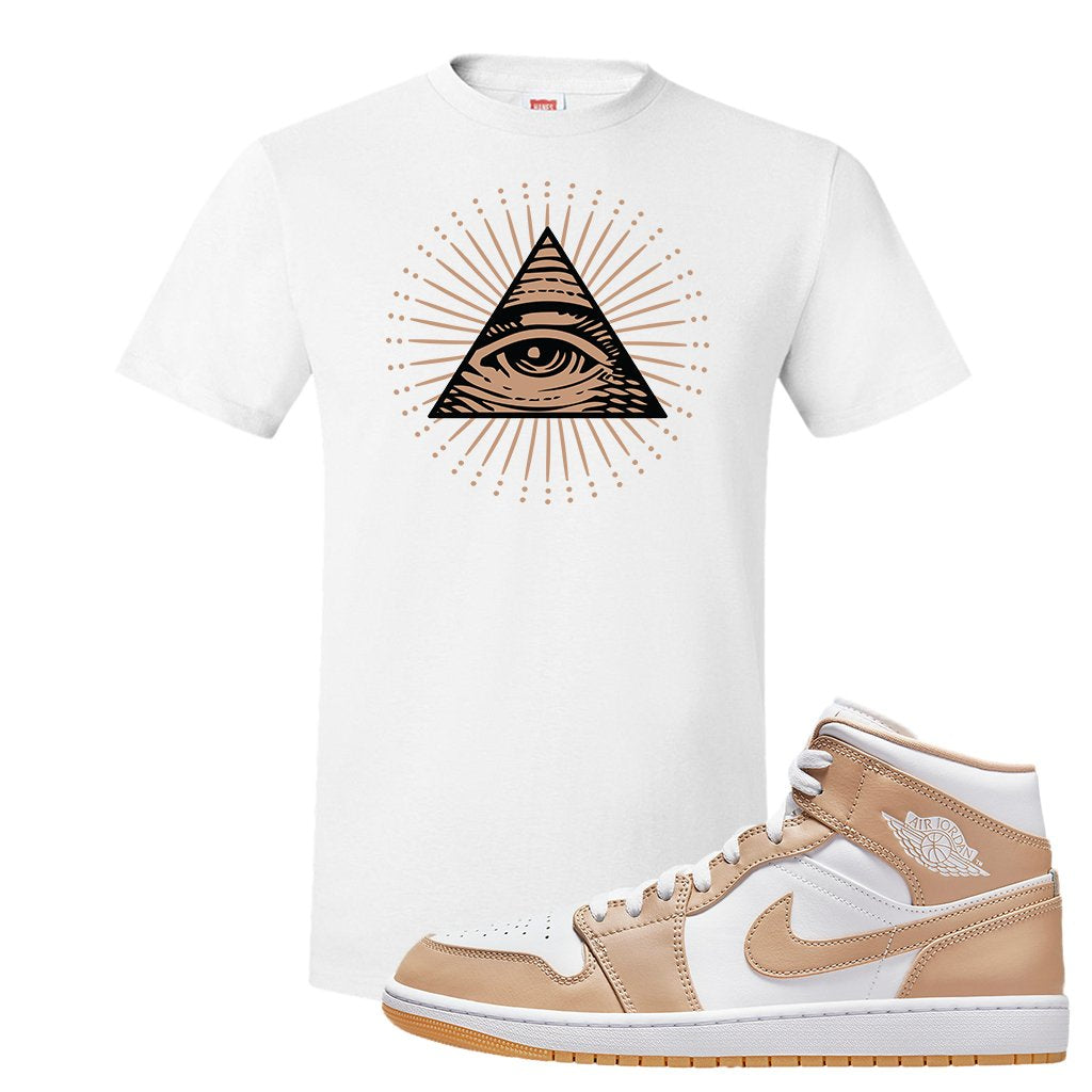 Air Jordan 1 Mid Tan Leather T Shirt | All Seeing Eye, White