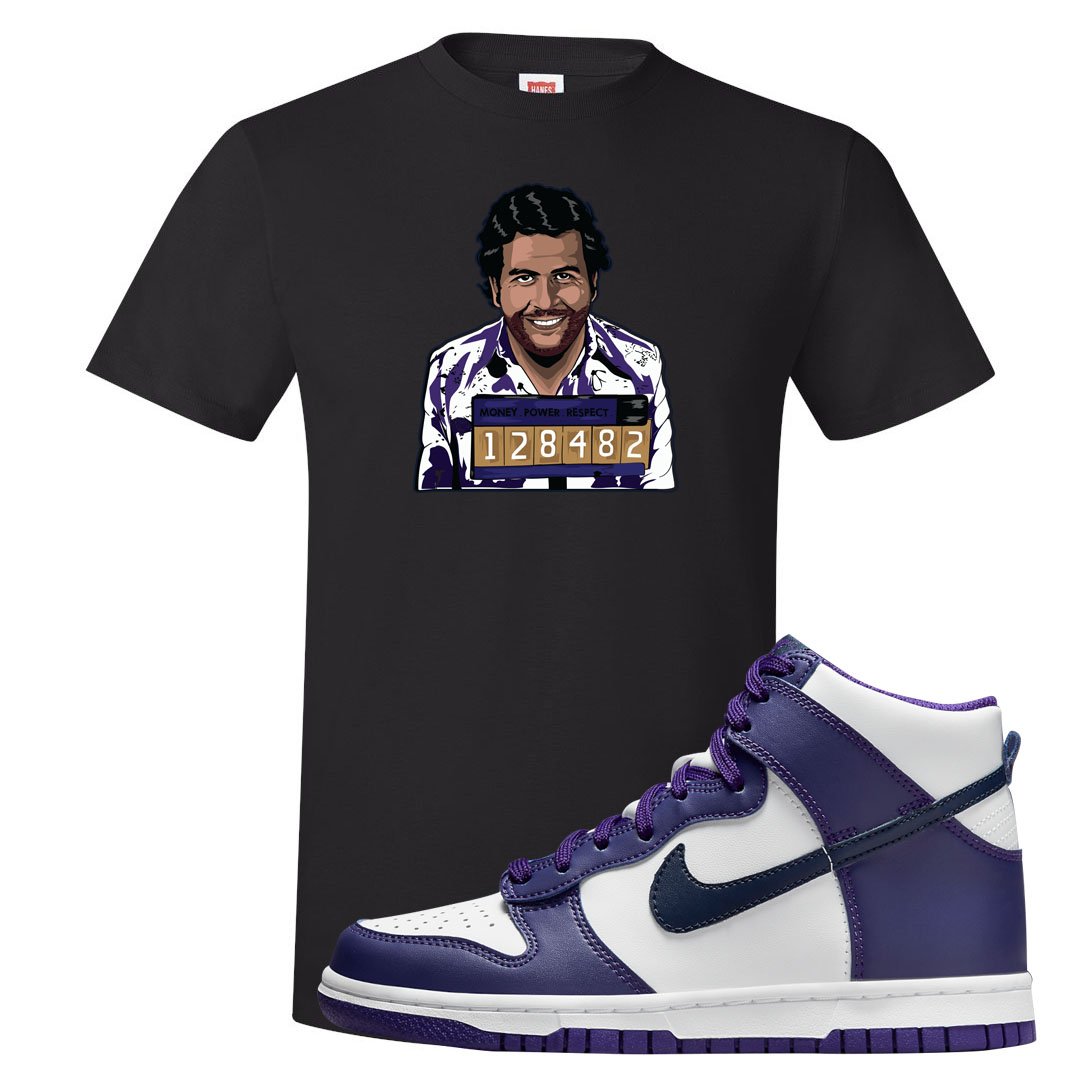 Court Purple High Dunks T Shirt | Escobar Illustration, Black