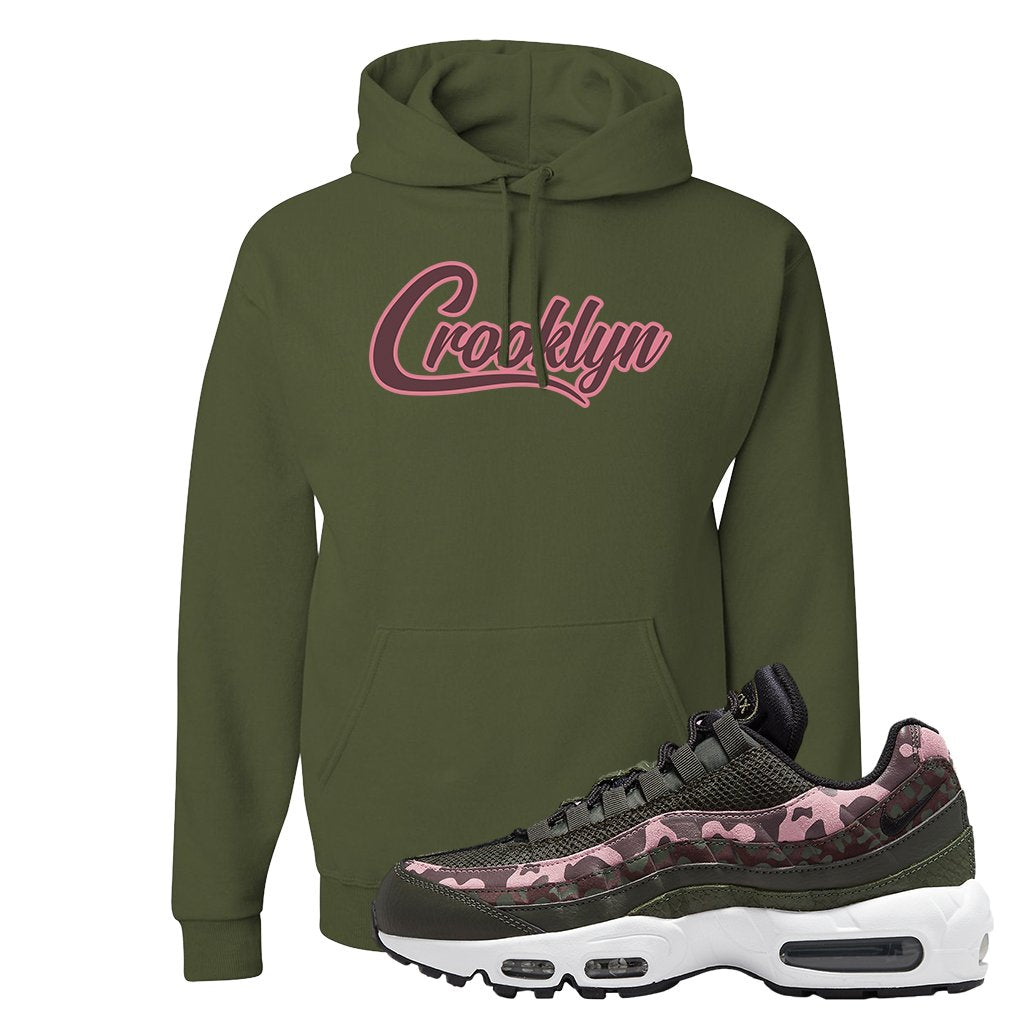 Olive Pink Camo 95s Hoodie | Crooklyn, Military Green