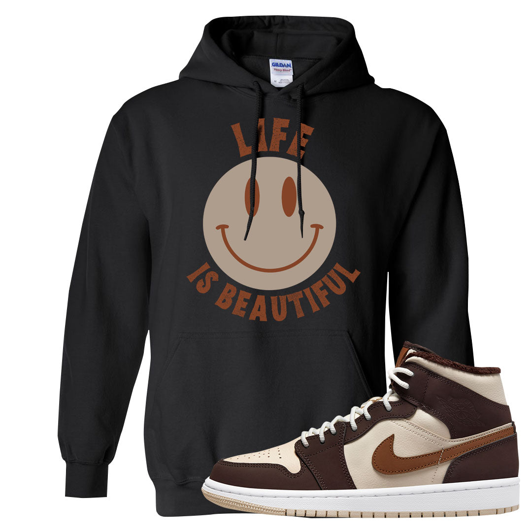 Brown Fleece Mid 1s Hoodie | Smile Life Is Beautiful, Black