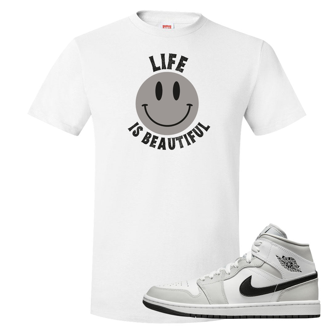 Light Smoke Grey Mid 1s T Shirt | Smile Life Is Beautiful, White