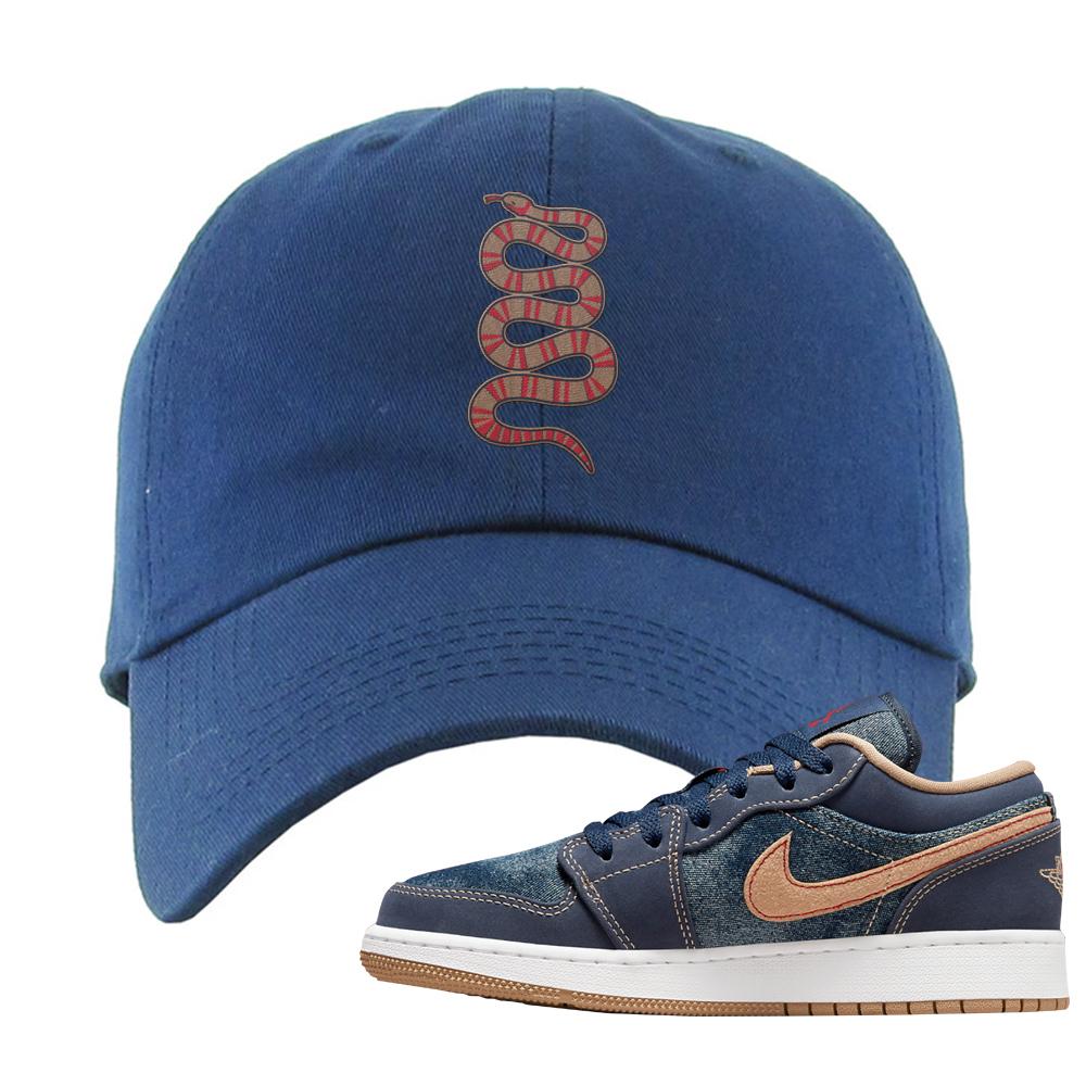 Denim Gum Bottom Low 1s Dad Hat | Coiled Snake, Navy