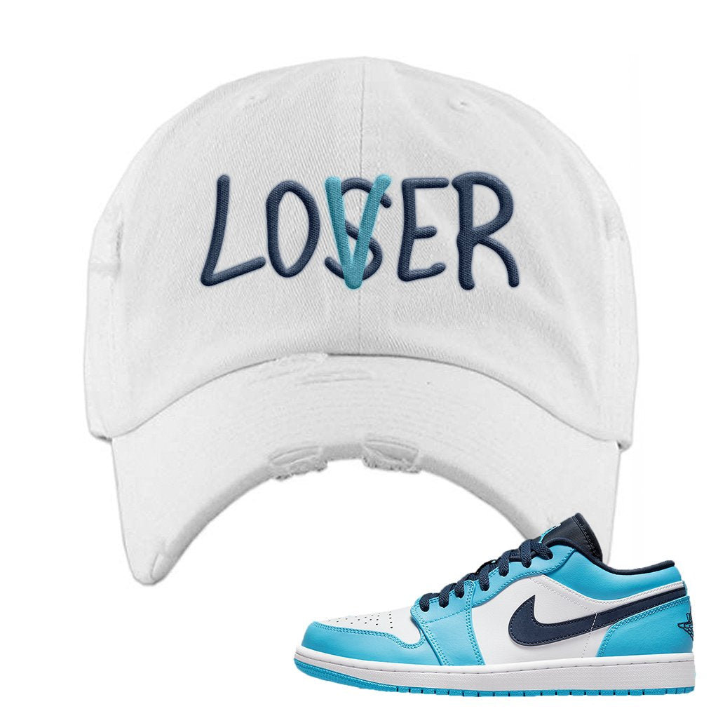 Air Jordan 1 Low UNC Distressed Dad Hat | Lover, White