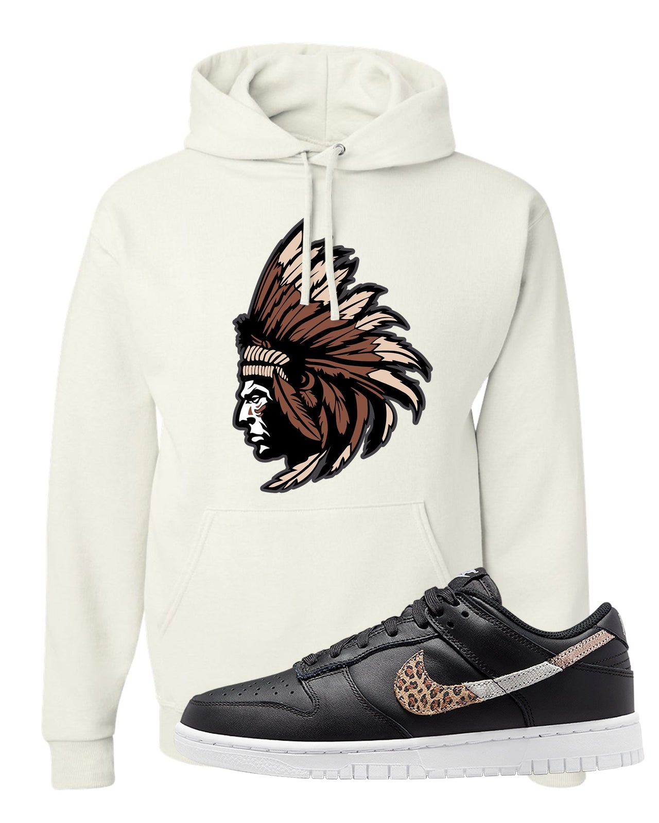 Primal Black Leopard Low Dunks Hoodie | Indian Chief, White