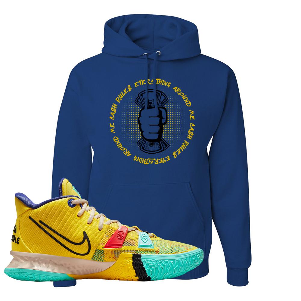 1 World 1 People Yellow 7s Hoodie | Cash Rules Everything Around Me, Royal