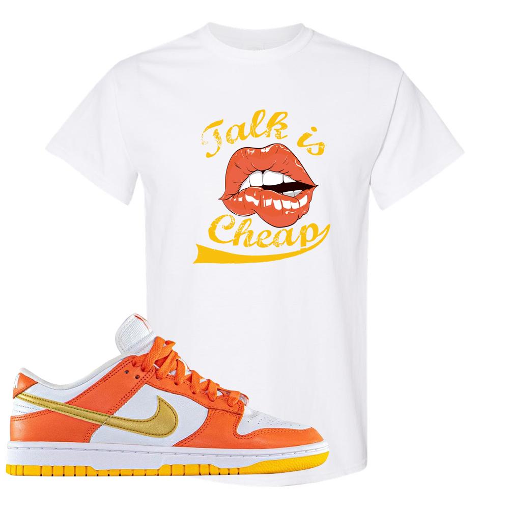 Golden Orange Low Dunks T Shirt | Talk Lips, White