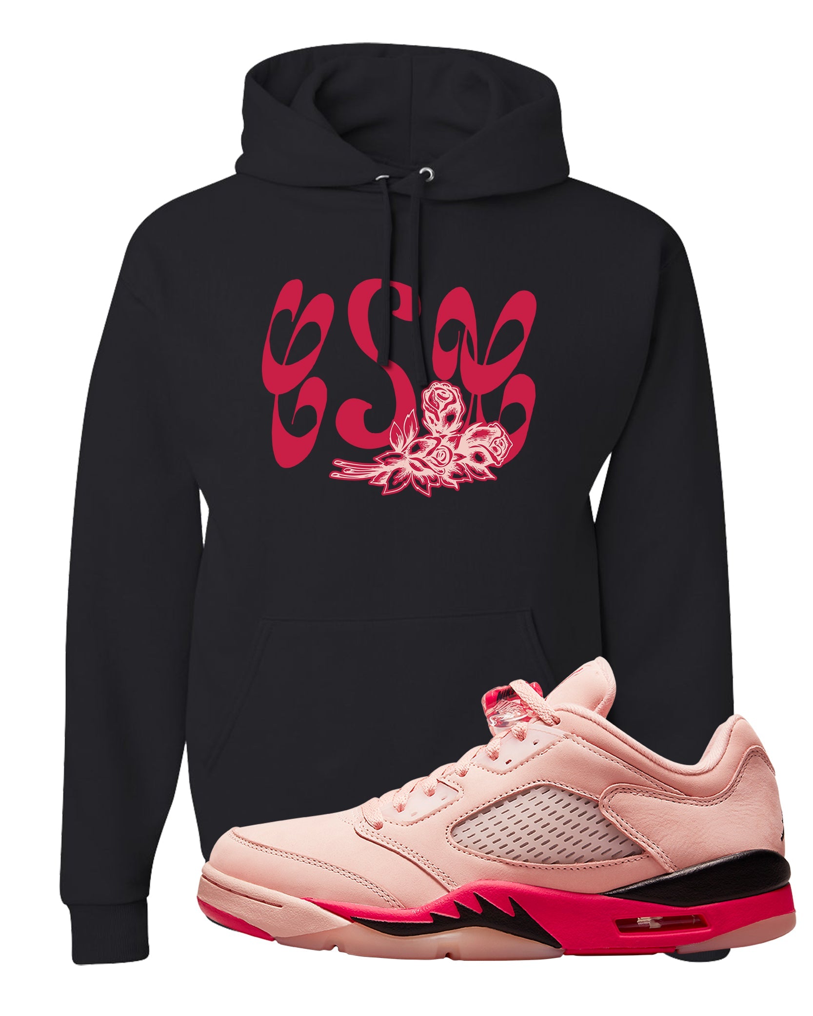 Arctic Pink Low 5s Hoodie | Certified Sneakerhead, Black