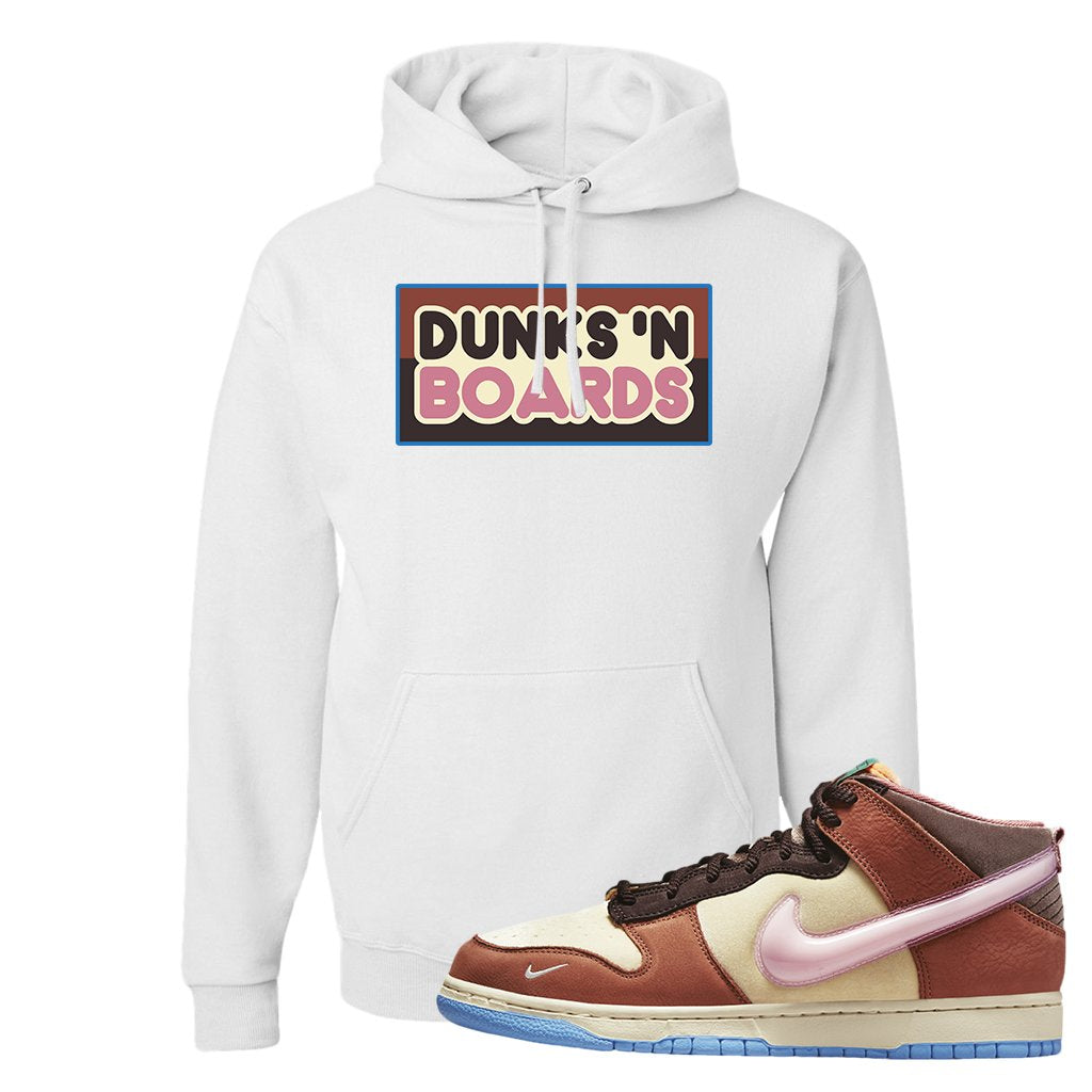 Chocolate Milk Mid Dunks Hoodie | Dunks N Boards, White