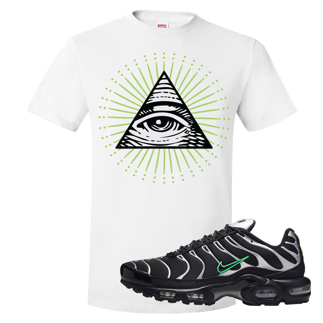 Neon Green Black Grey Pluses T Shirt | All Seeing Eye, White