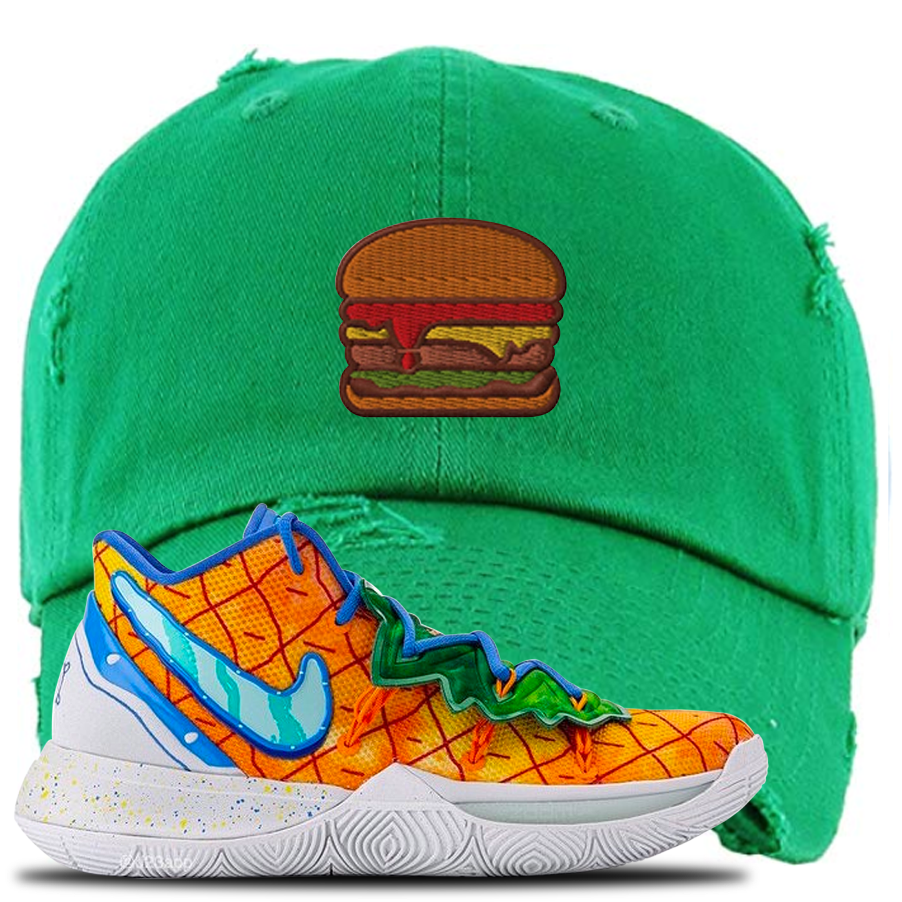 Kyrie 5 Pineapple House Burger Kelly Green Sneaker Hook Up Distressed Dad Hat