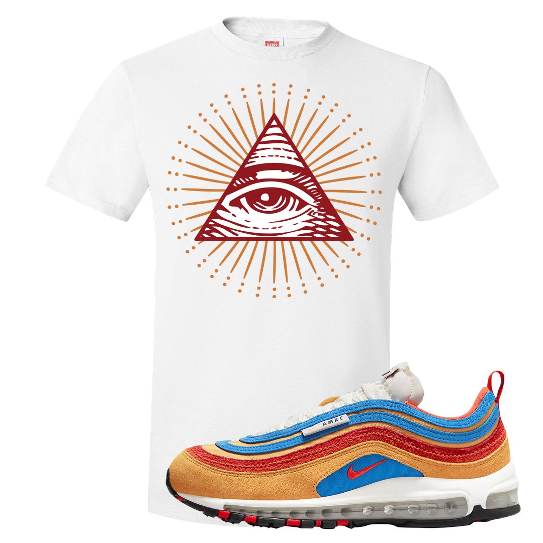 Tan AMRC 97s T Shirt | All Seeing Eye, White
