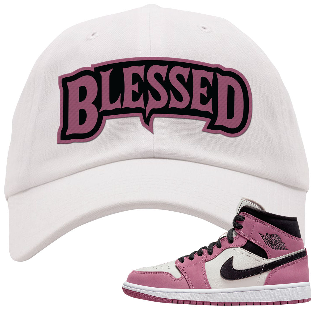 Berry Black White Mid 1s Dad Hat | Blessed Arch, White