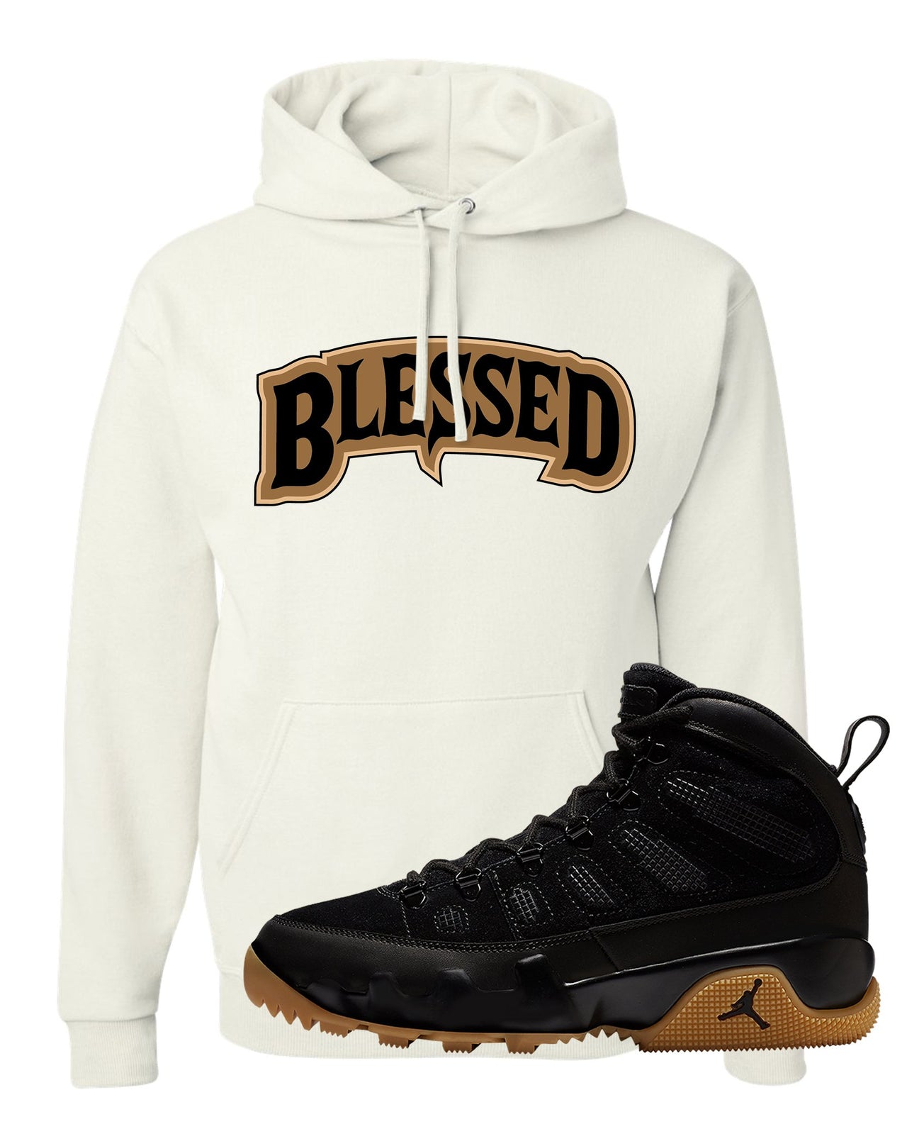 NRG Black Gum Boot 9s Hoodie | Blessed Arch, White