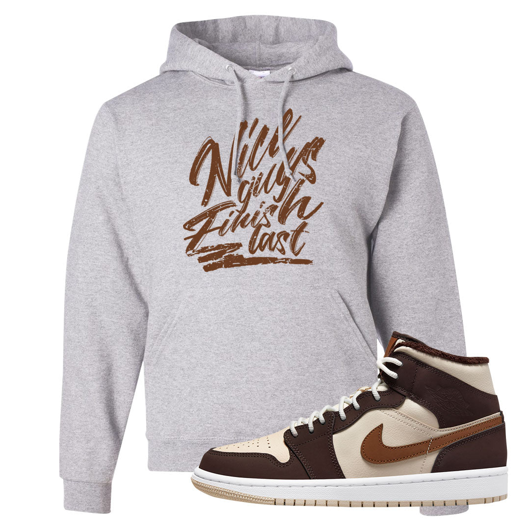 Brown Fleece Mid 1s Hoodie | Nice Guys Finish Last, Ash