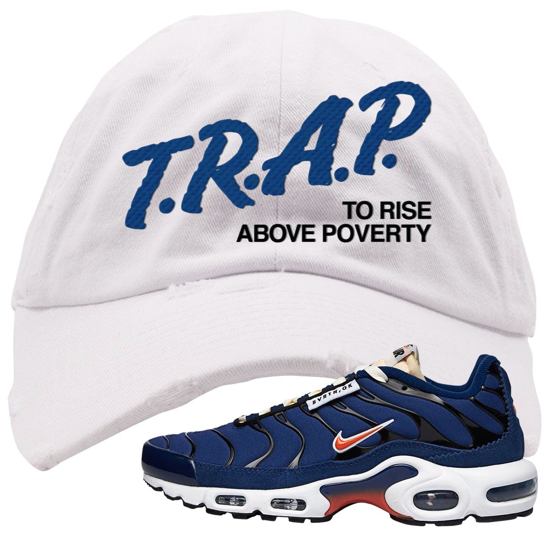 Obsidian AMRC Pluses Distressed Dad Hat | Trap To Rise Above Poverty, White