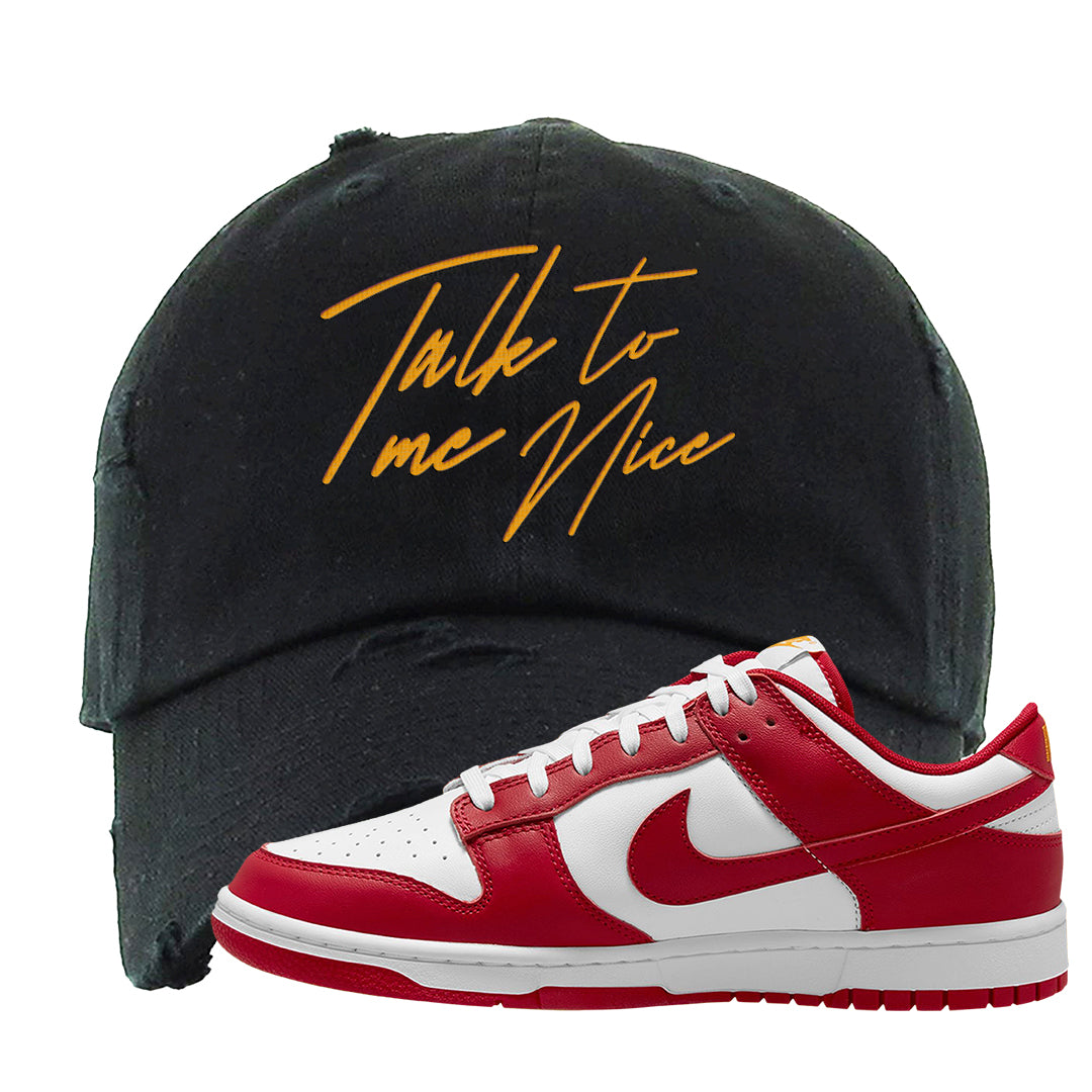 Red White Yellow Low Dunks Distressed Dad Hat | Talk To Me Nice, Black