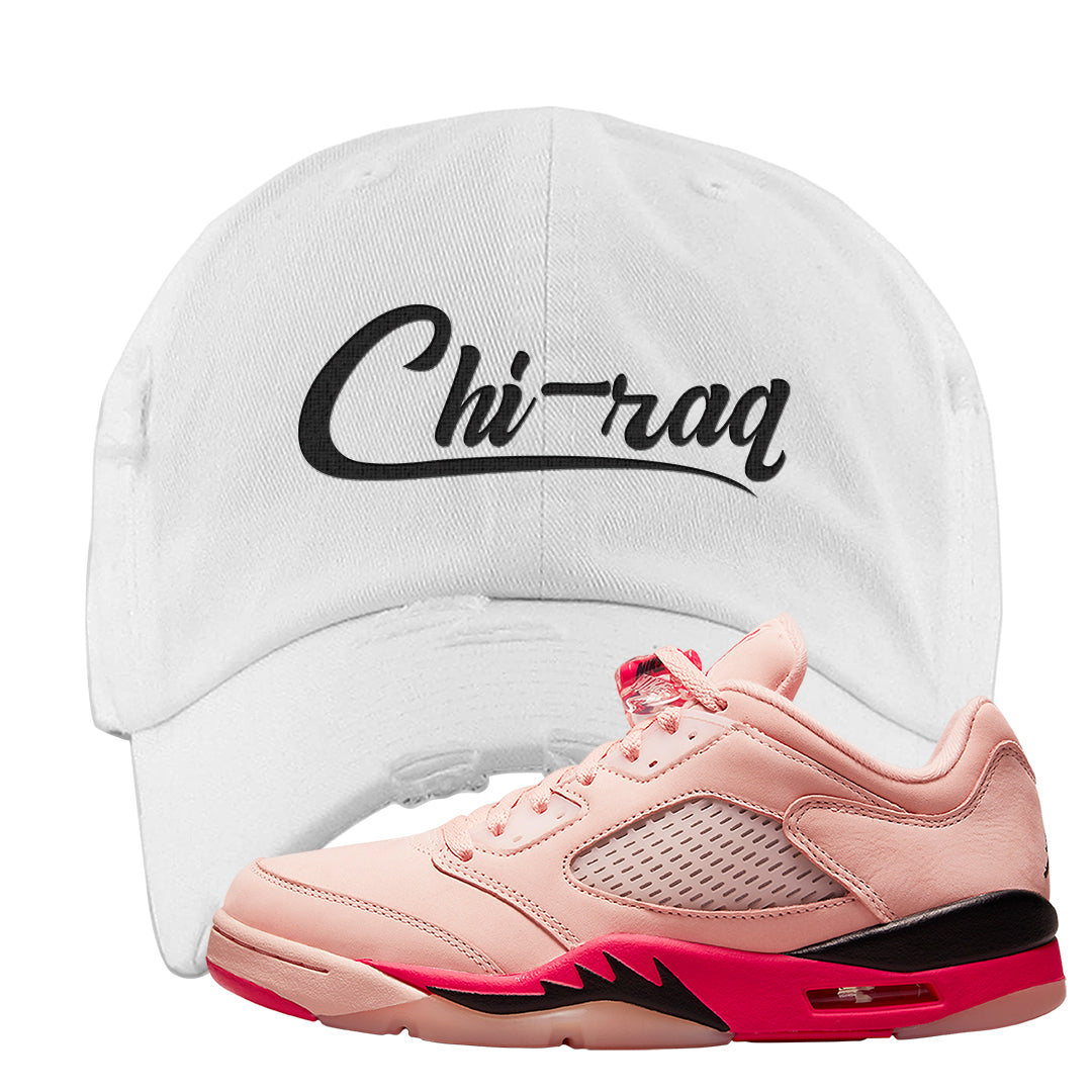 Arctic Pink Low 5s Distressed Dad Hat | Chiraq, White