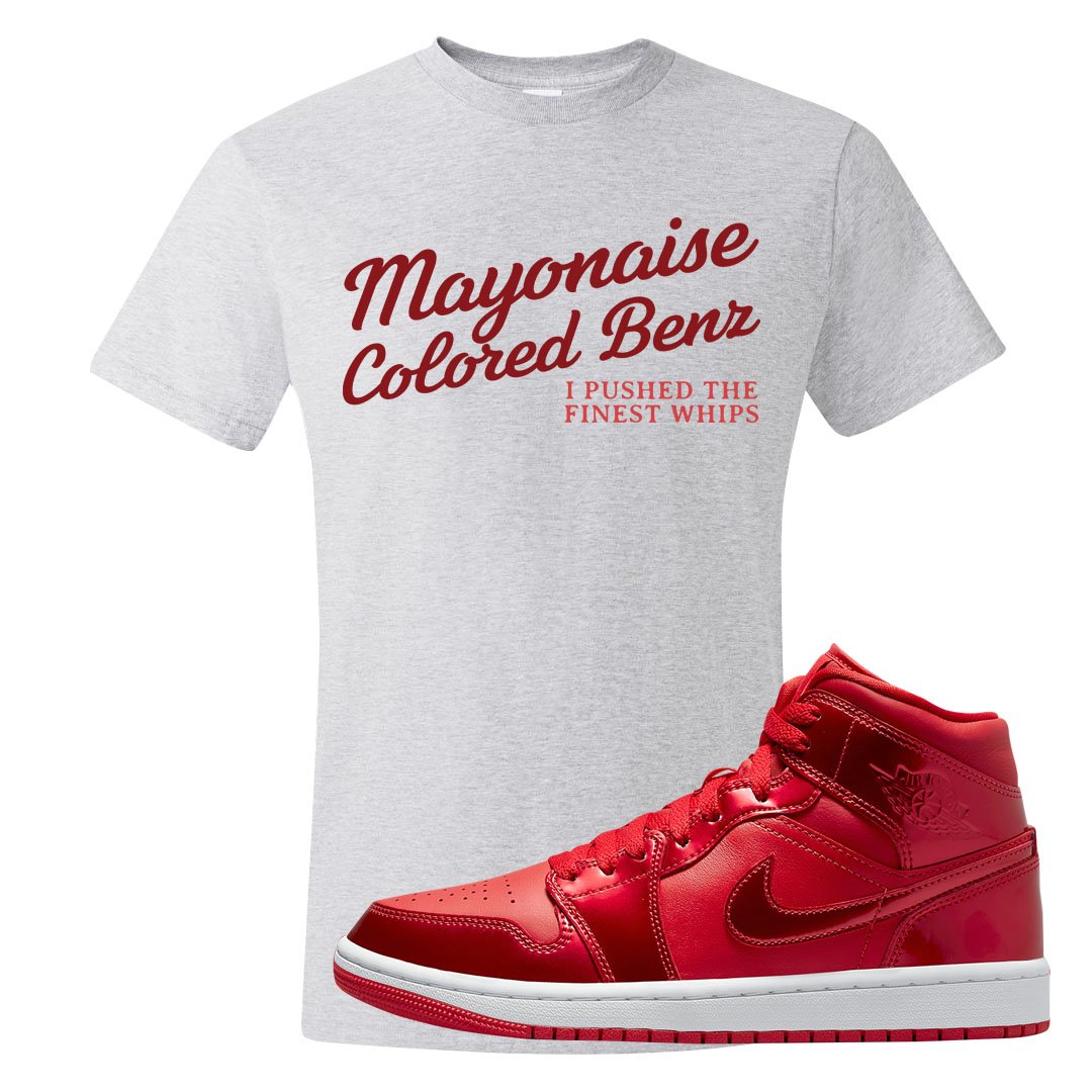 University Red Pomegranate Mid 1s T Shirt | Mayonaise Colored Benz, Ash