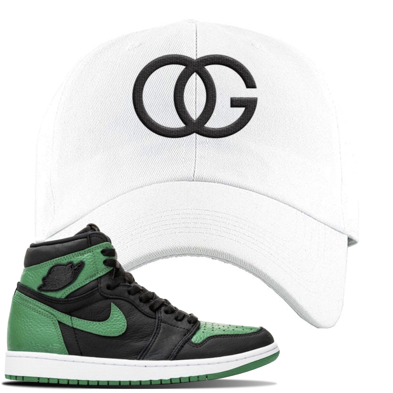 Jordan 1 Retro High OG Pine Green Gym Sneaker White Dad Hat | Hat to match Air Jordan 1 Retro High OG Pine Green Gym Shoes | OG