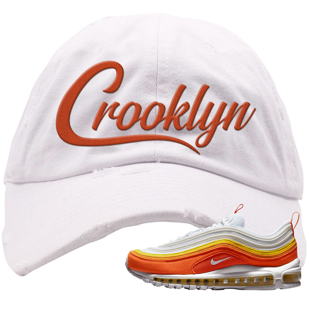 Club Orange Yellow 97s Distressed Dad Hat | Crooklyn, White