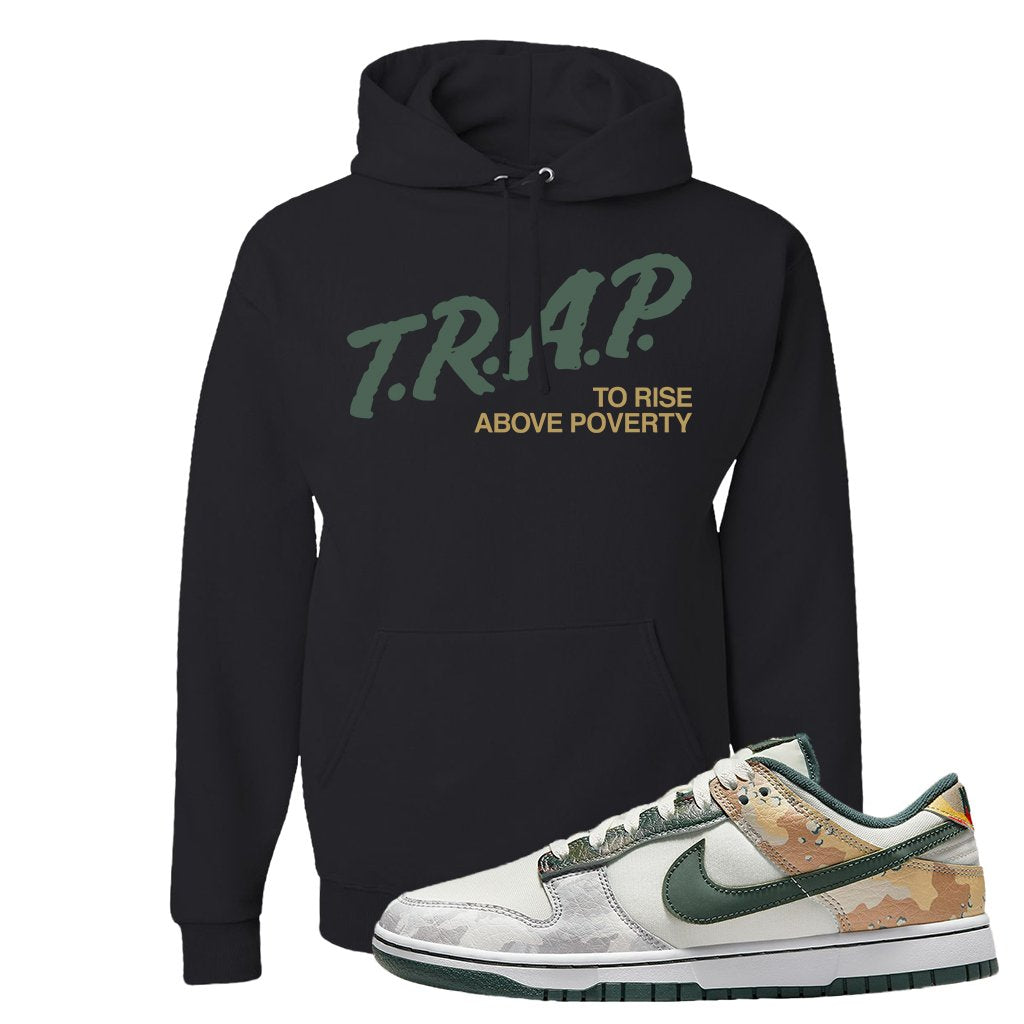 Camo Low Dunks Hoodie | Trap To Rise Above Poverty, Black
