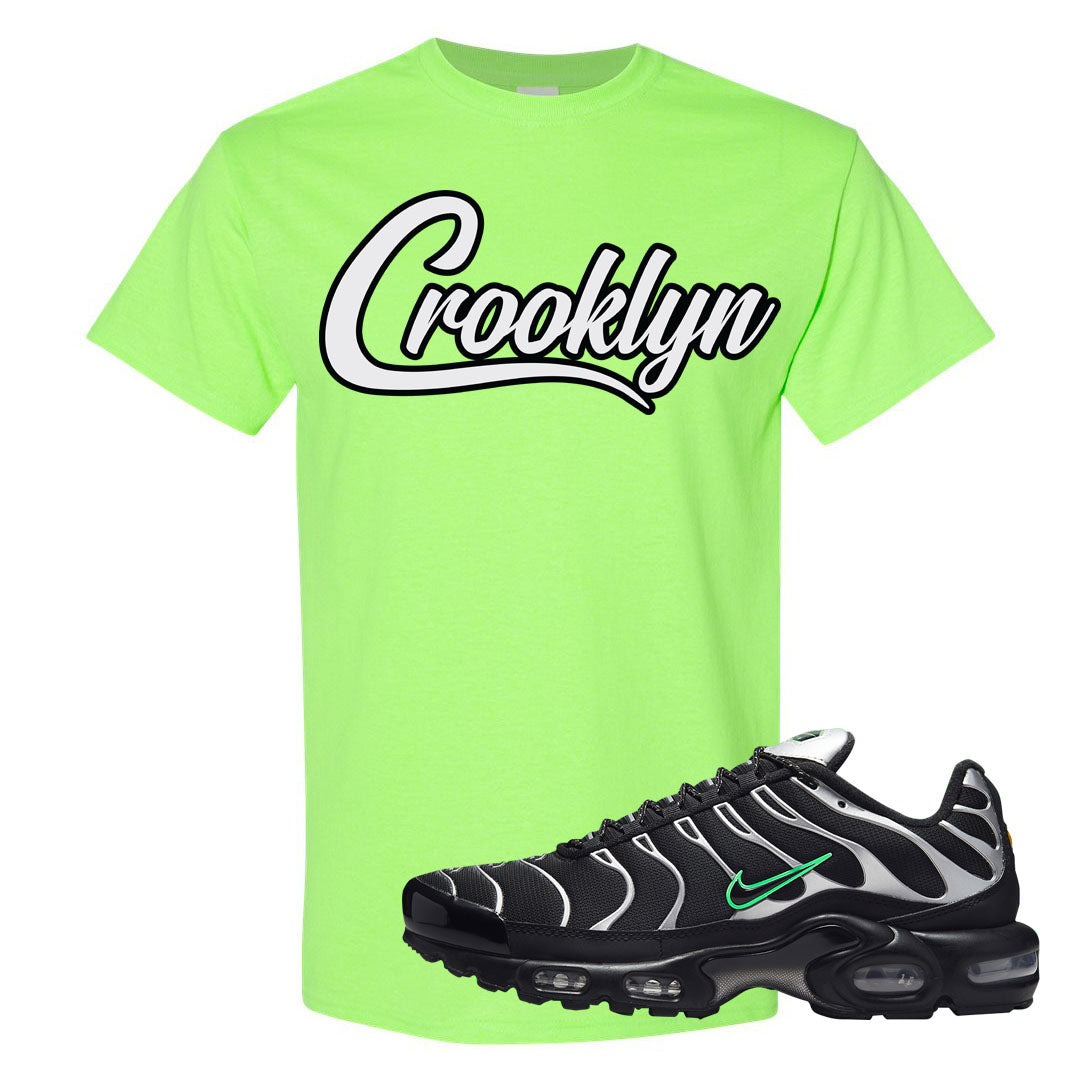 Neon Green Black Grey Pluses T Shirt | Crooklyn, Neon Green