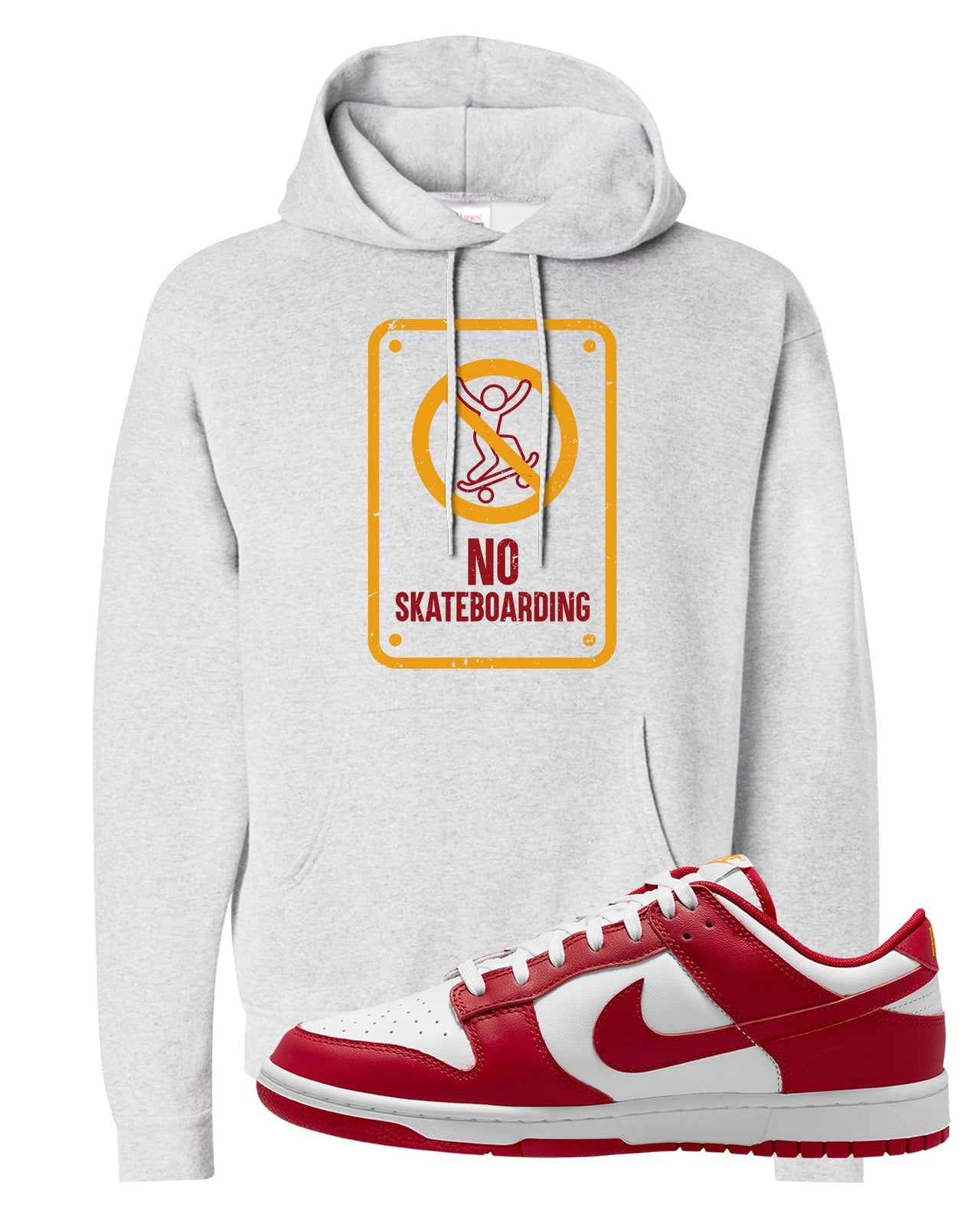 Red White Yellow Low Dunks Hoodie | No Skating Sign, Ash