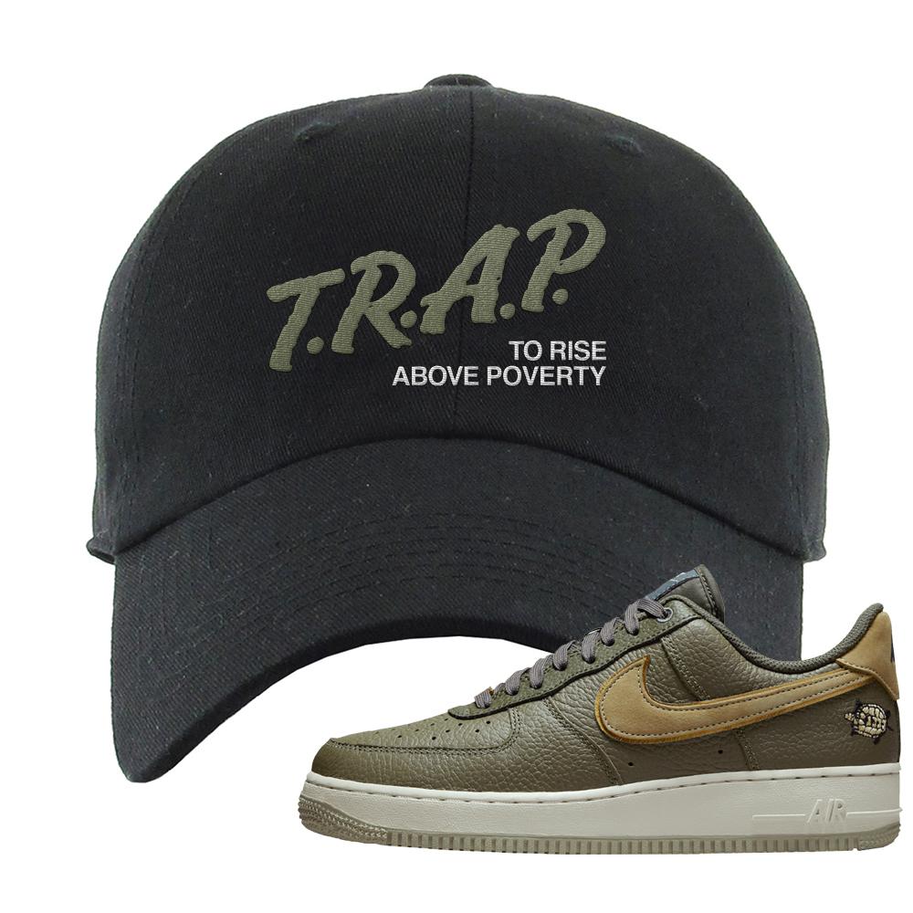 Tortoise Low AF1s Dad Hat | Trap To Rise Above Poverty, Black