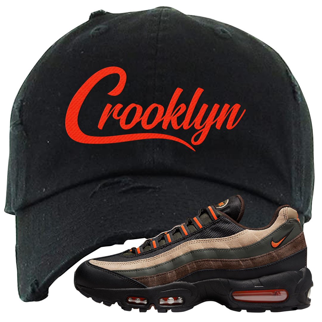 Dark Army Orange Blaze 95s Distressed Dad Hat | Crooklyn, Black