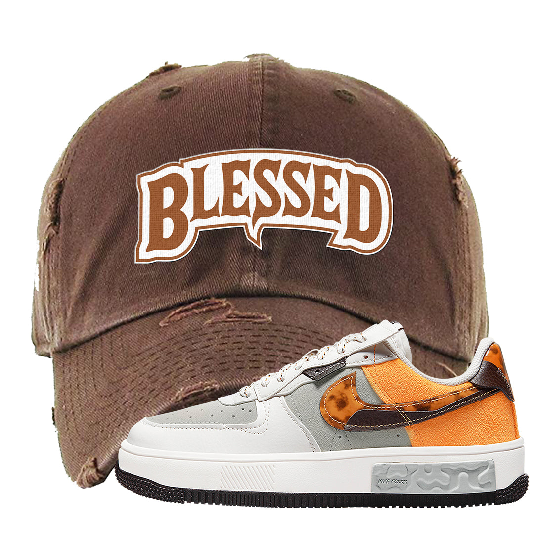 Tortoise Shell AF 1s Distressed Dad Hat | Blessed Arch, Brown