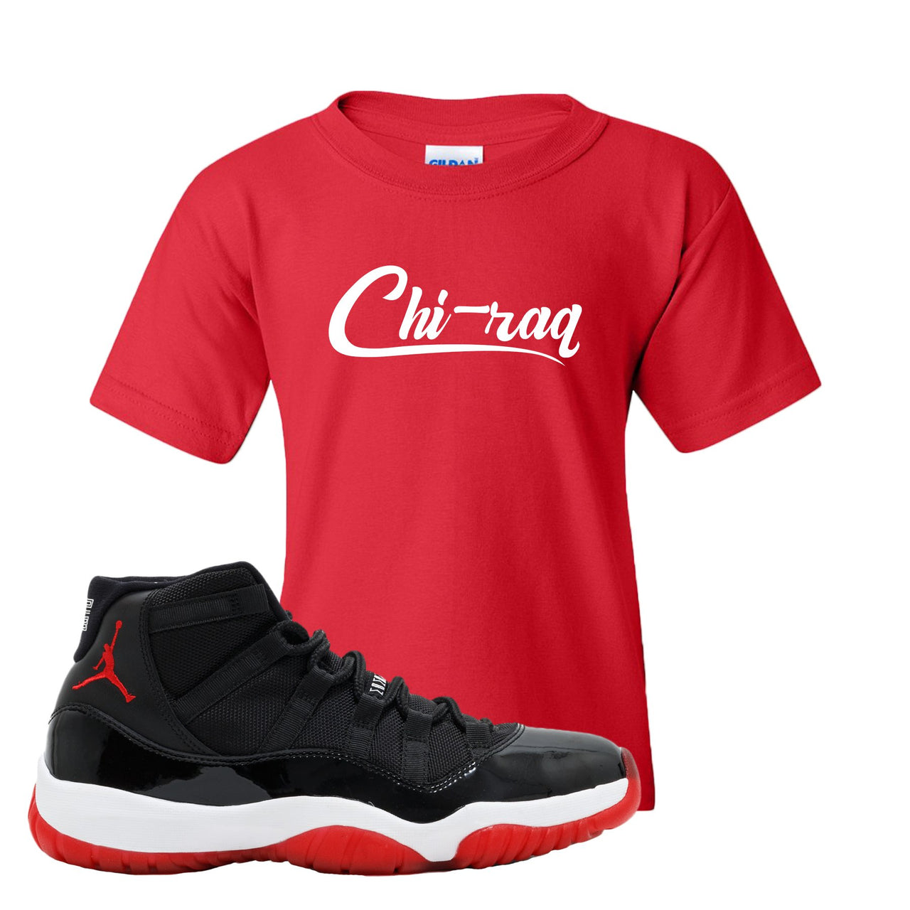 Jordan 11 Bred Chi-raq Red Sneaker Hook Up Kid's T-Shirt