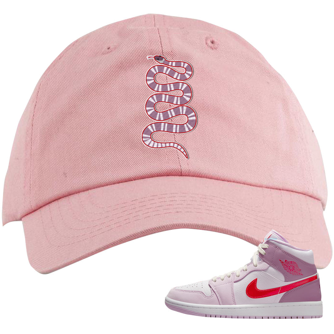 Valentine's Day Mid 1s Dad Hat | Coiled Snake, Light Pink