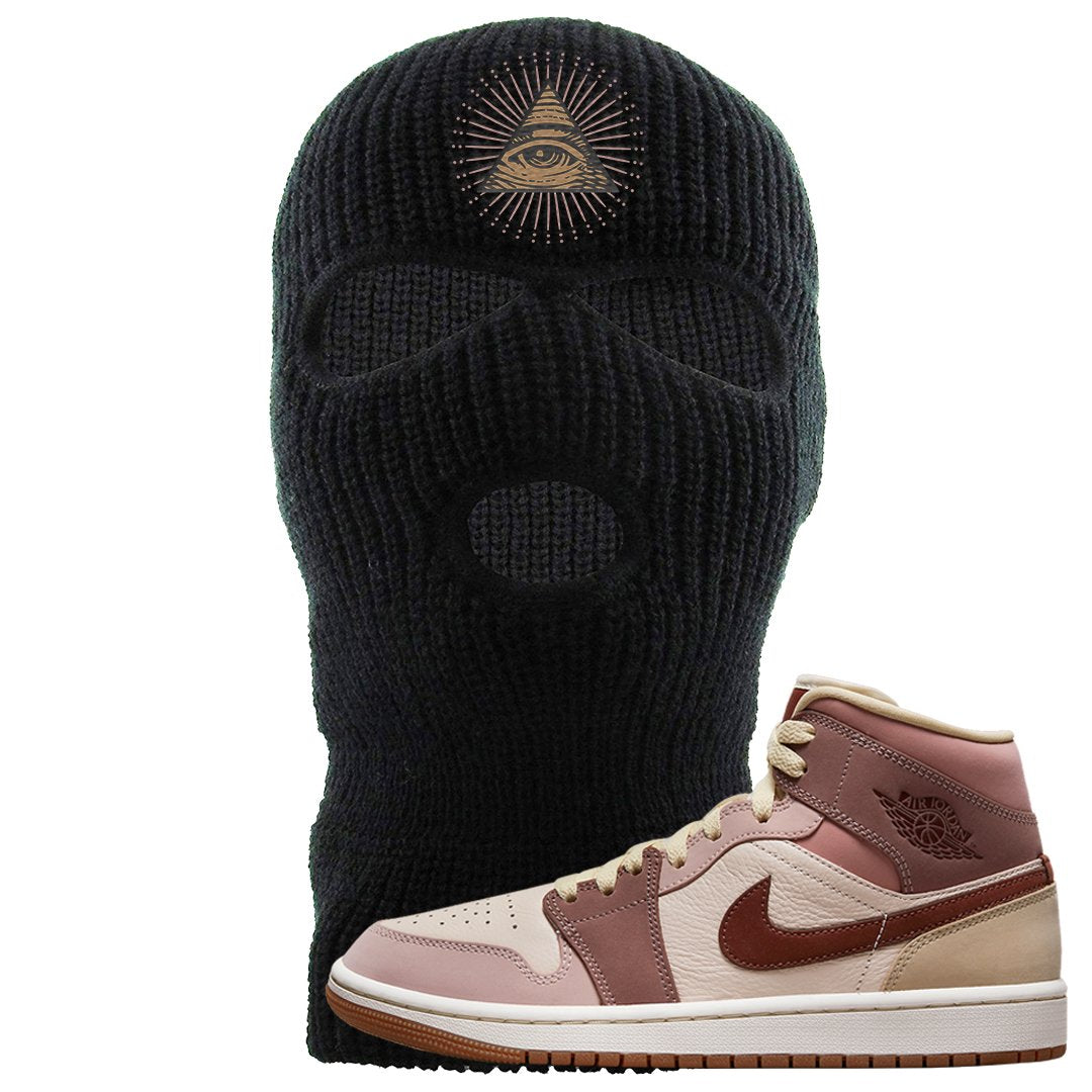 Pink Sand Mauve Mid 1s Ski Mask | All Seeing Eye, Black