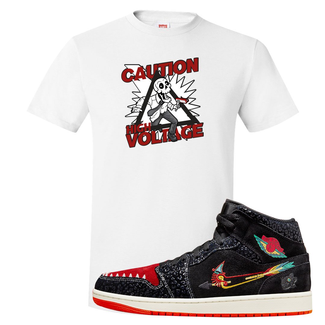 Always Familia Mid 1s T Shirt | Caution High Voltage, White