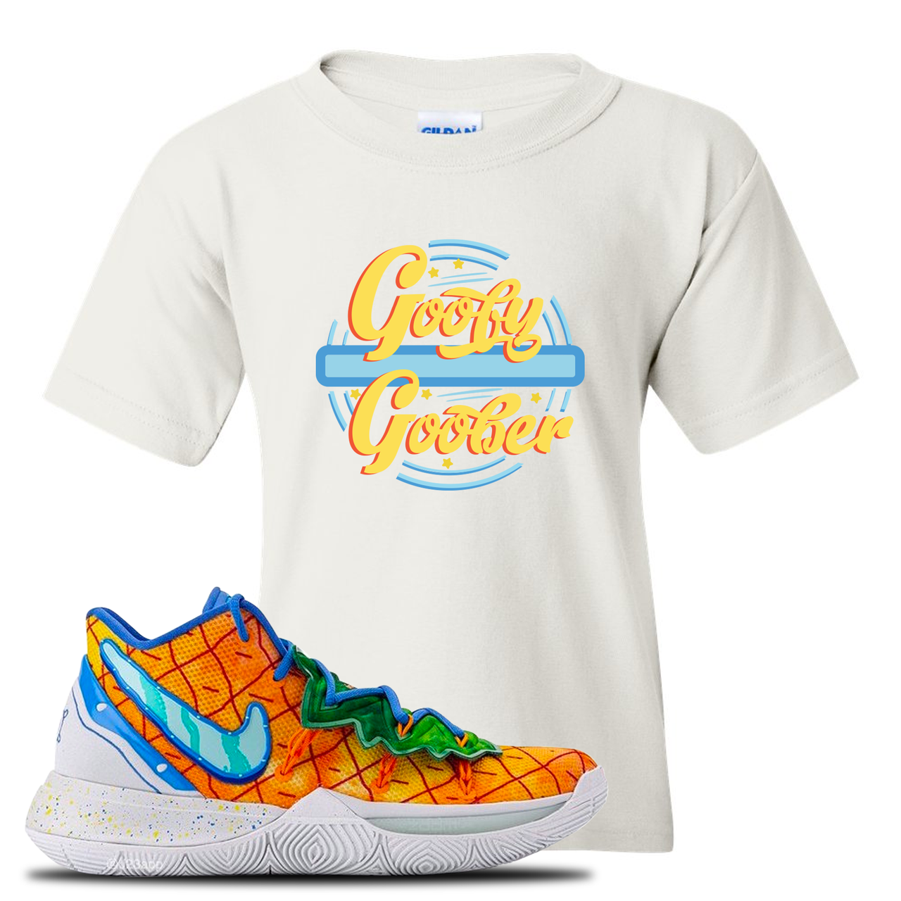 Kyrie 5 Pineapple House Goofy Goober White Sneaker Hook Up Kid's T-Shirt