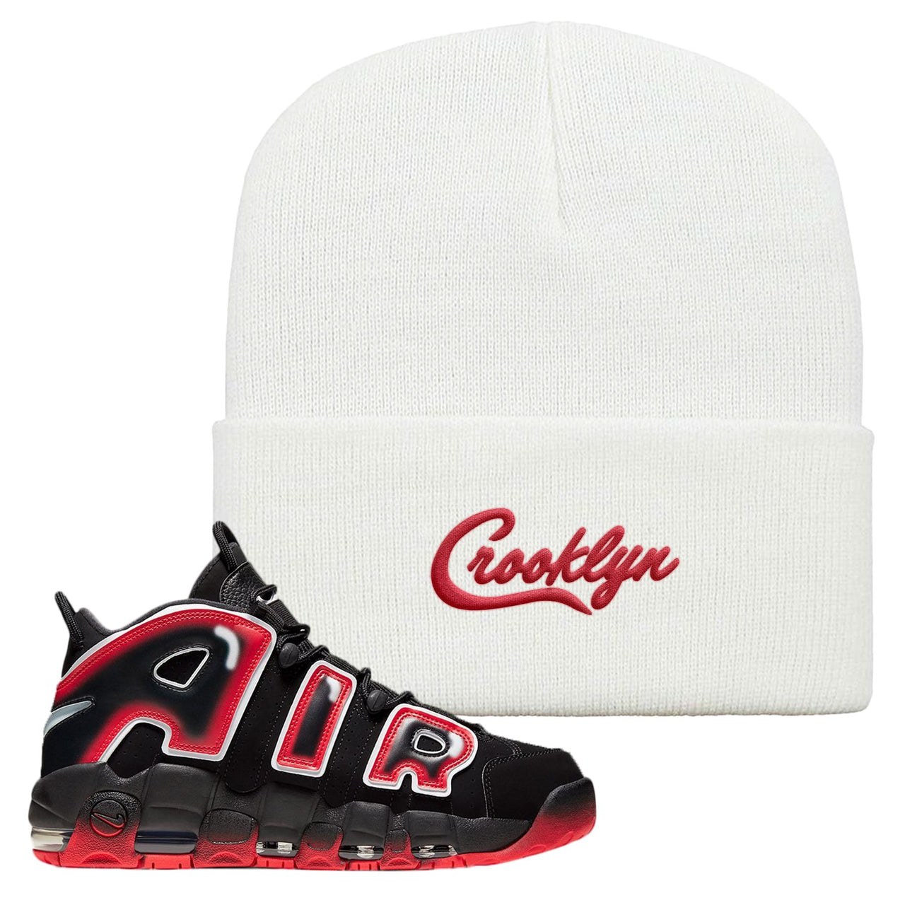 Air More Uptempo Laser Crimson Crooklyn White Sneaker Hook Up Beanie