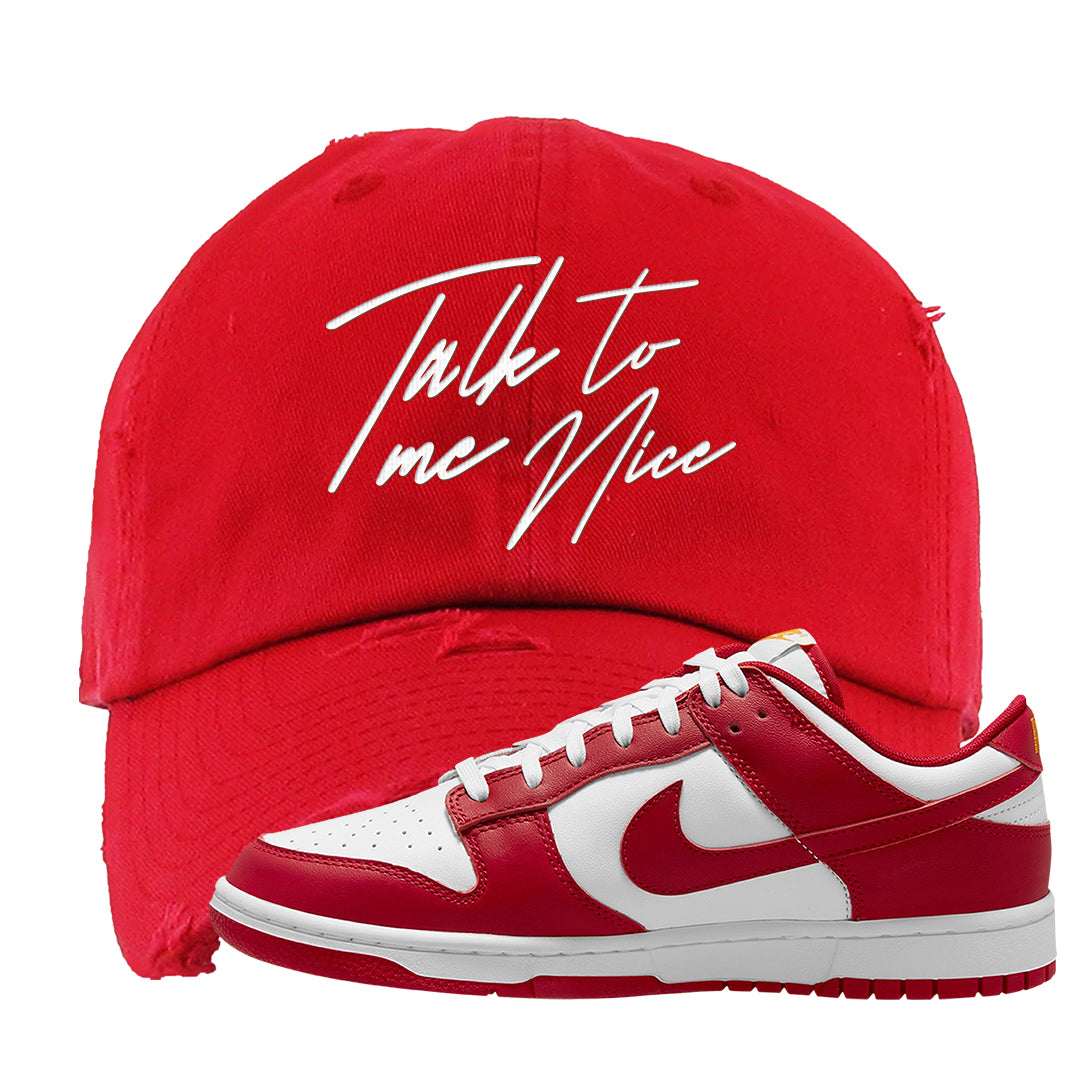 Red White Yellow Low Dunks Distressed Dad Hat | Talk To Me Nice, Red