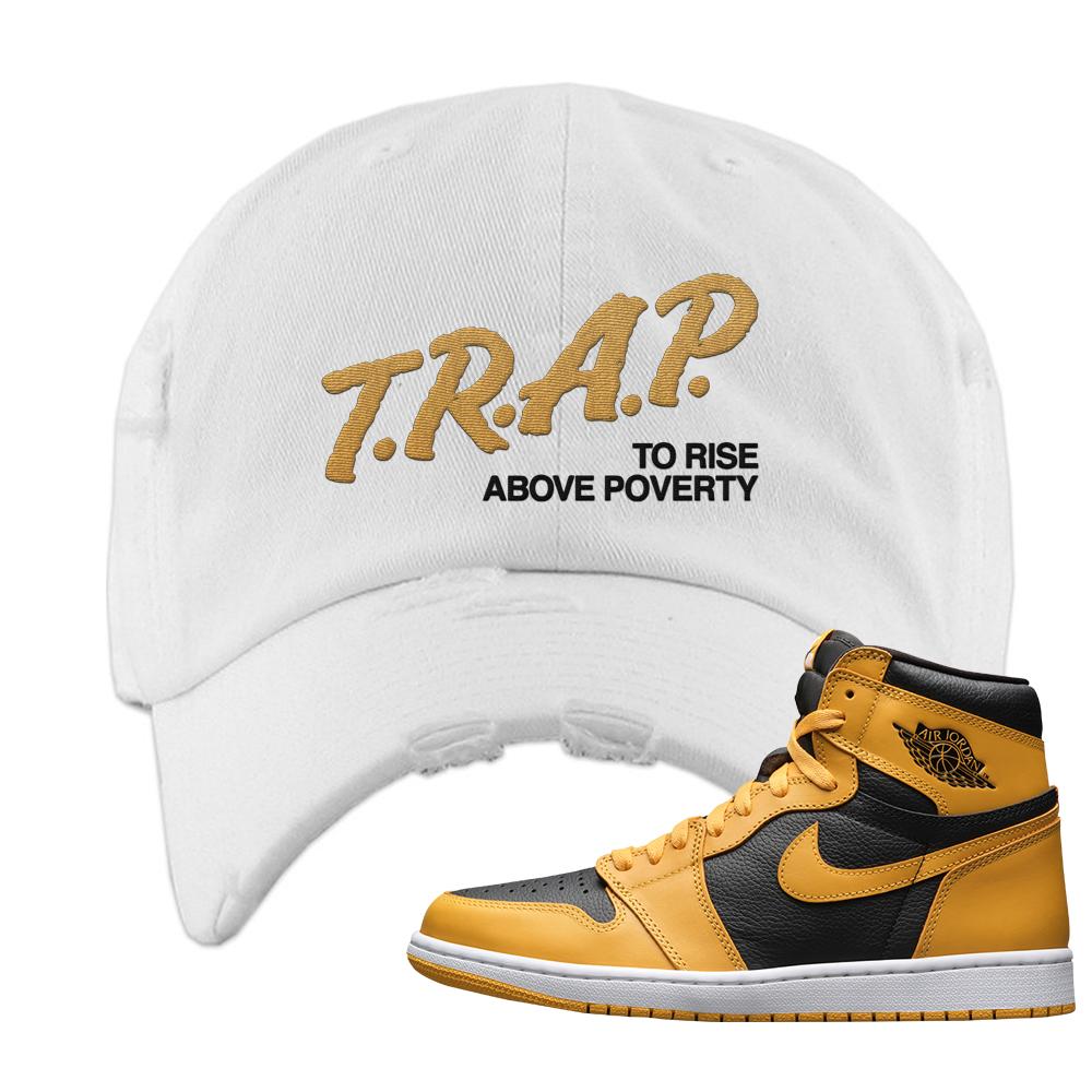 Pollen 1s Distressed Dad Hat | Trap To Rise Above Poverty, White