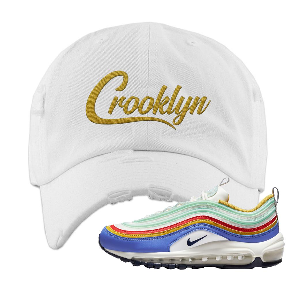 Multicolor 97s Distressed Dad Hat | Crooklyn, White