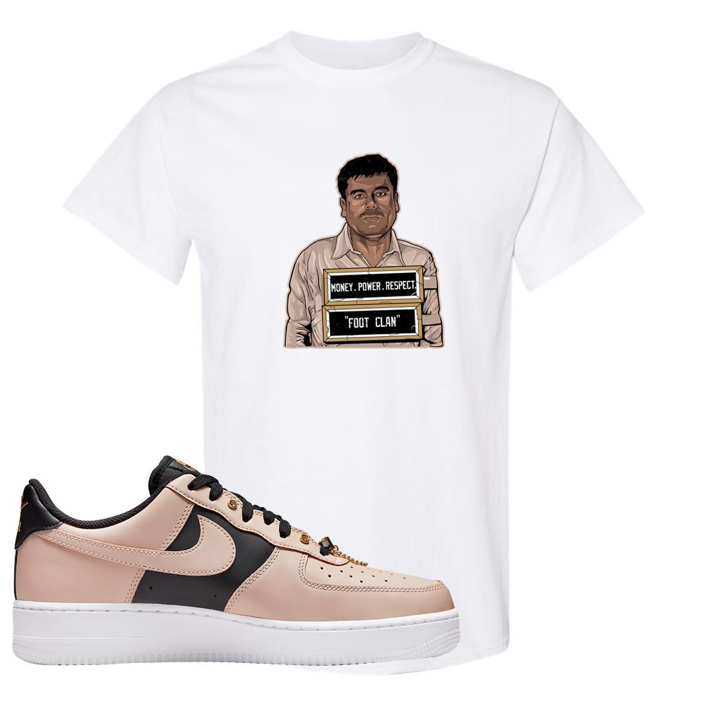 Air Force 1 Low Bling Tan Leather T Shirt | El Chapo Illustration, White