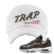 Olive Pink Camo 95s Distressed Dad Hat | Trap To Rise Above Poverty, White