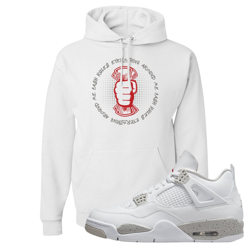 Tech Grey 4s Hoodie | Cash Rules Everything Around Me, White