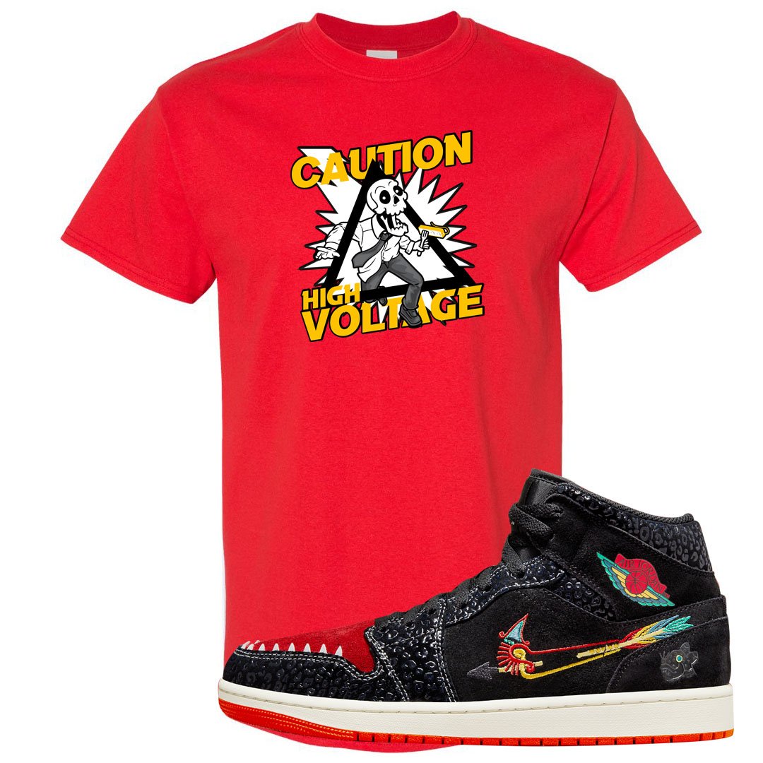 Always Familia Mid 1s T Shirt | Caution High Voltage, Red