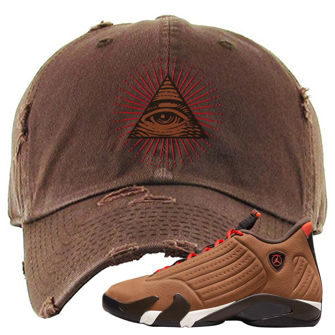 Winterized 14s Distressed Dad Hat | All Seeing Eye, Brown