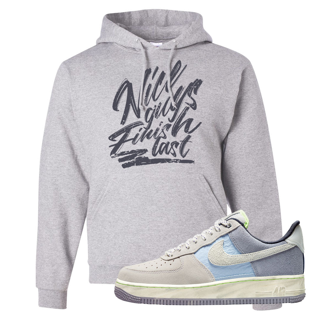 Womens Mountain White Blue AF 1s Hoodie | Nice Guys Finish Last, Ash