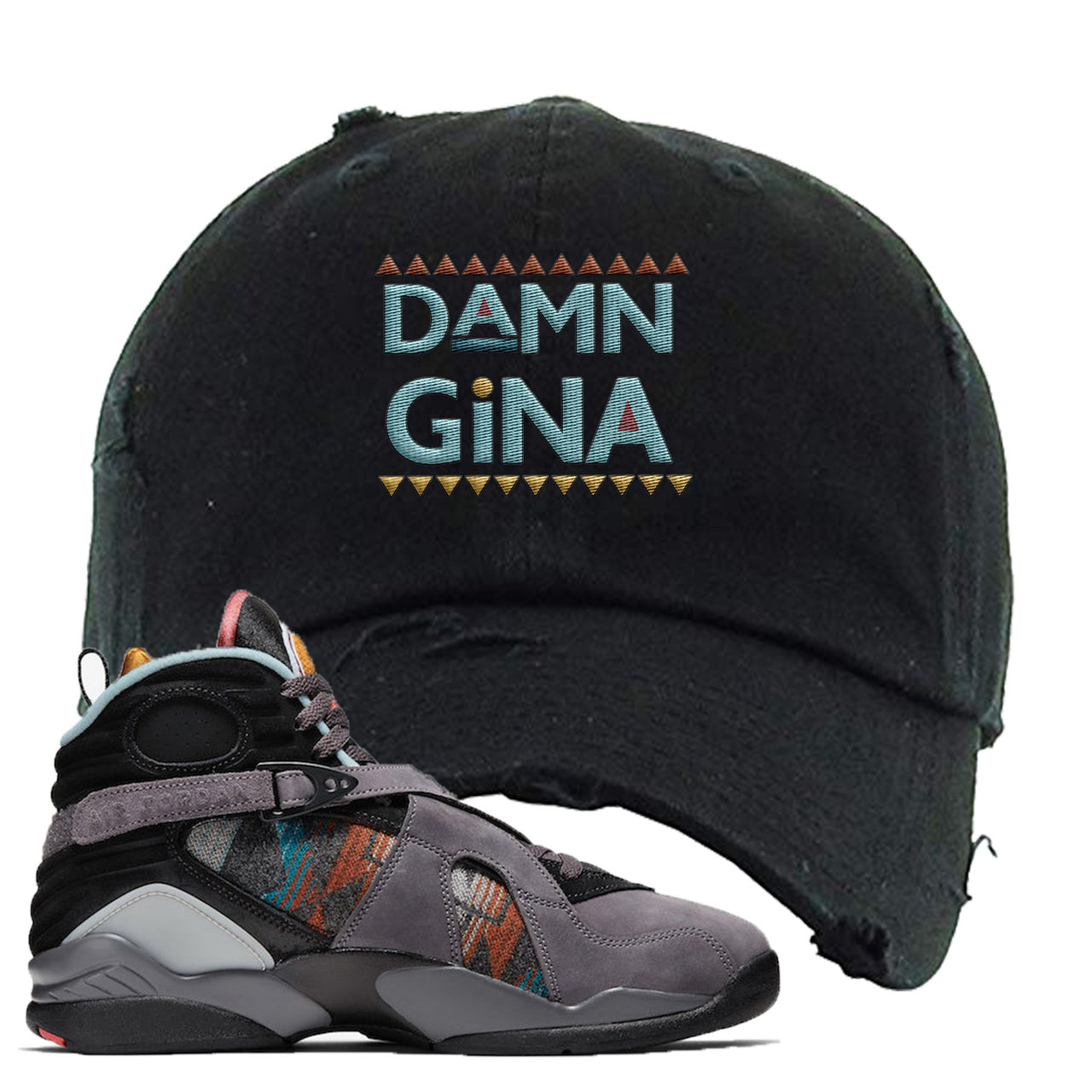 Jordan 8 N7 Pendleton Damn Gina Black Sneaker Hook Up Distressed Dad Hat