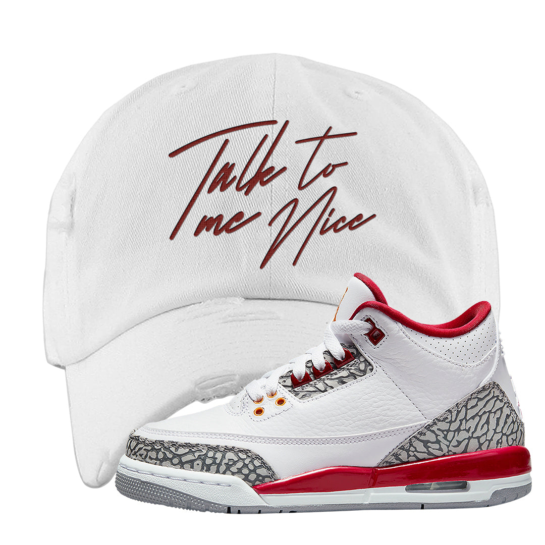 Cardinal Red 3s Distressed Dad Hat | Talk To Me Nice, White