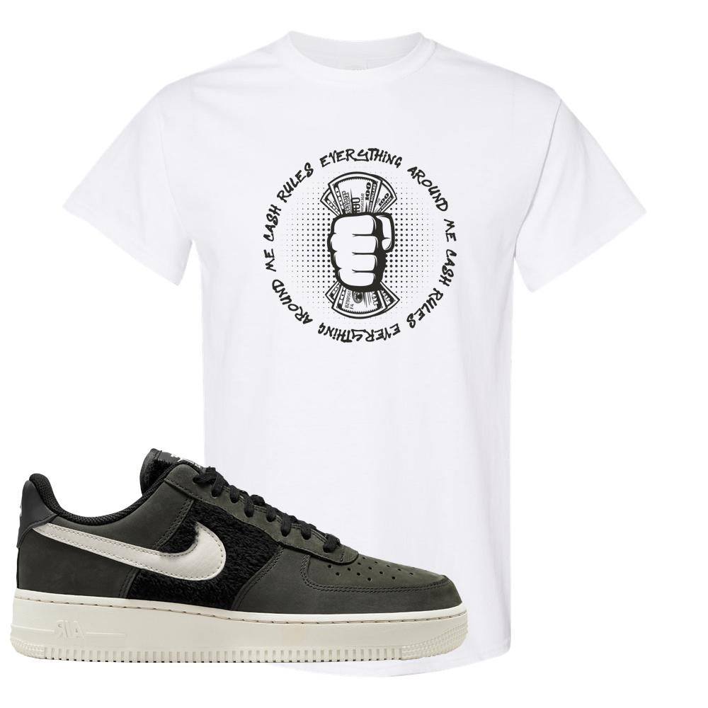 Furry Black Light Bone Low AF 1s T Shirt | Cash Rules Everything Around Me, White
