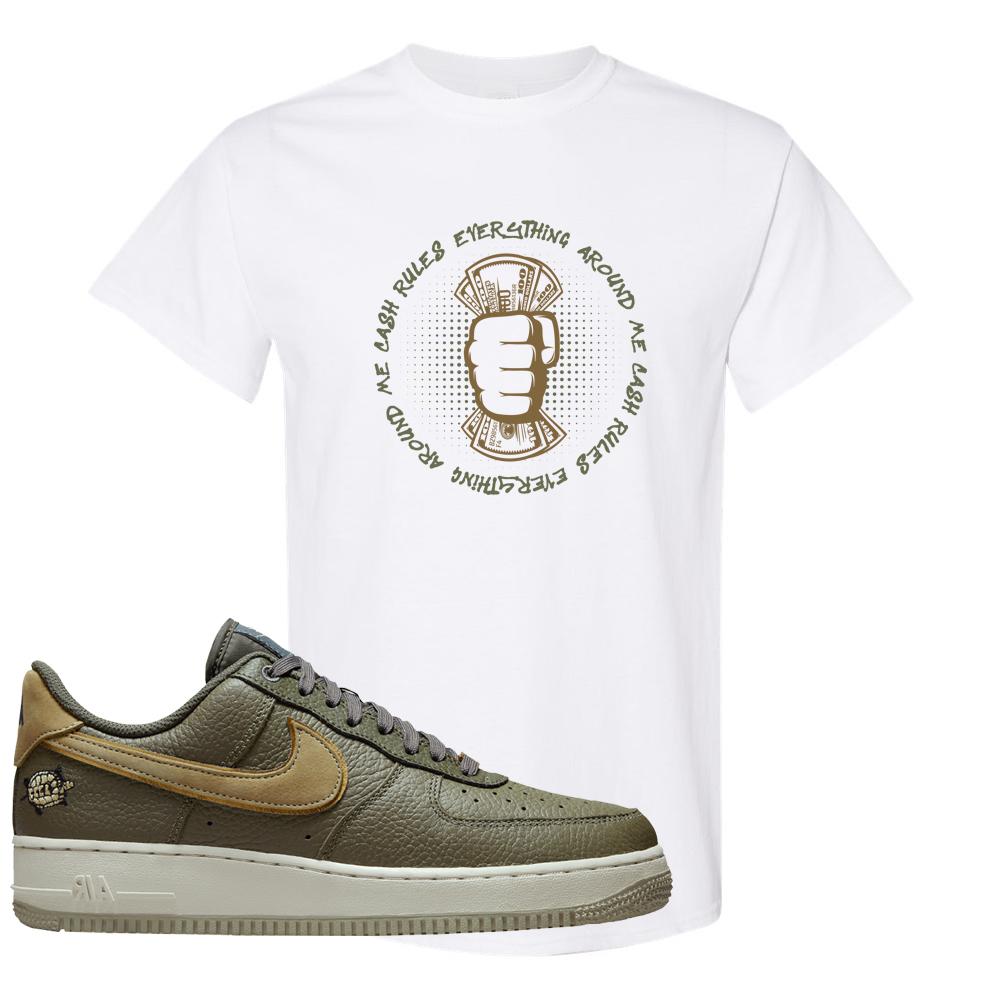 Tortoise Low AF1s T Shirt | Cash Rules Everything Around Me, White